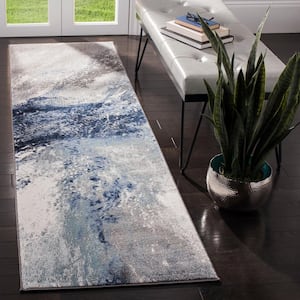 Galaxy Blue/Gray 2 ft. x 12 ft. Abstract Runner Rug