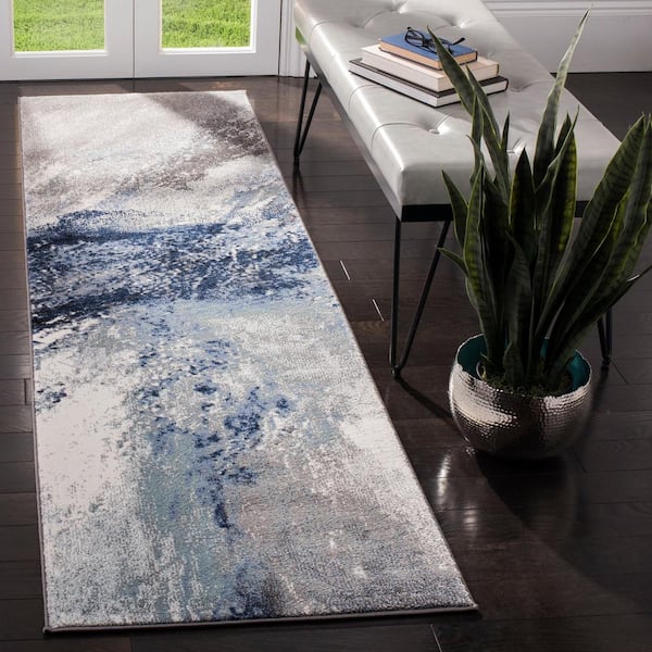 Galaxy 2 ft. x 16 ft. Blue/Gray Abstract Runner Rug