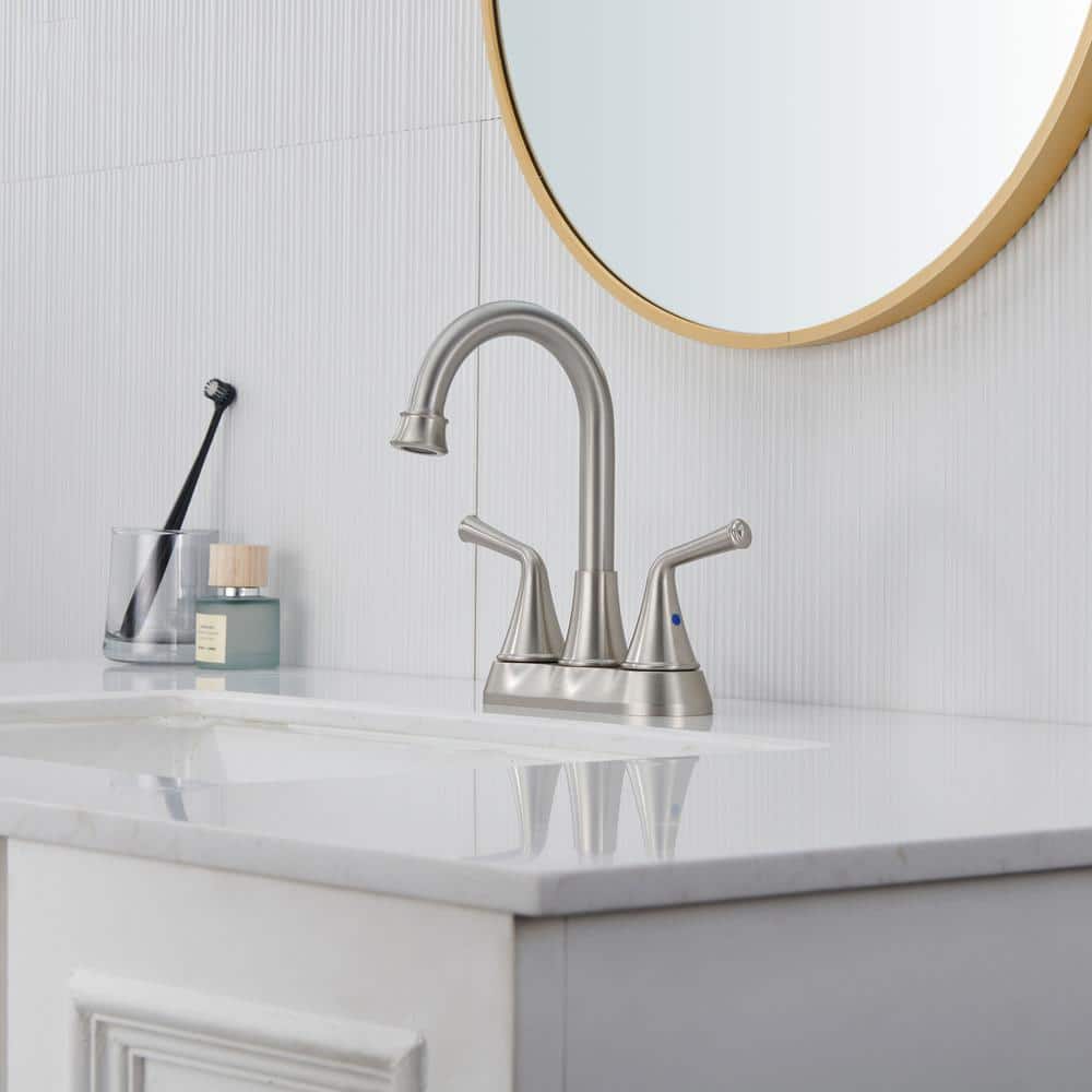 Brushed Nickel Dual Handle Bathroom Sink Faucet with Drain Kit