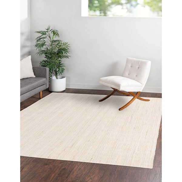 Braided Jute Dhaka White 8' 0 x 8' 0 Area Rug