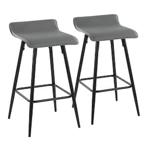 Ale 28 in. Grey Faux Leather and Black Metal Counter Height Bar Stool (Set of 2)