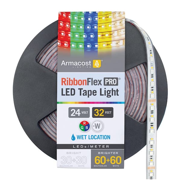 RibbonFlex Pro 32.8 ft. (10 m) 24V Hardwired RGB+W Integrated LED Outdoor Strip Light Tape 60+60LED/m