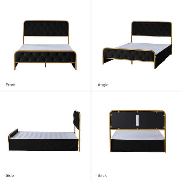 JAYDEN CREATION Marlene Black Contemporary Upholstered King Size Platform Bed with Bottom Storage and Bed Skirt