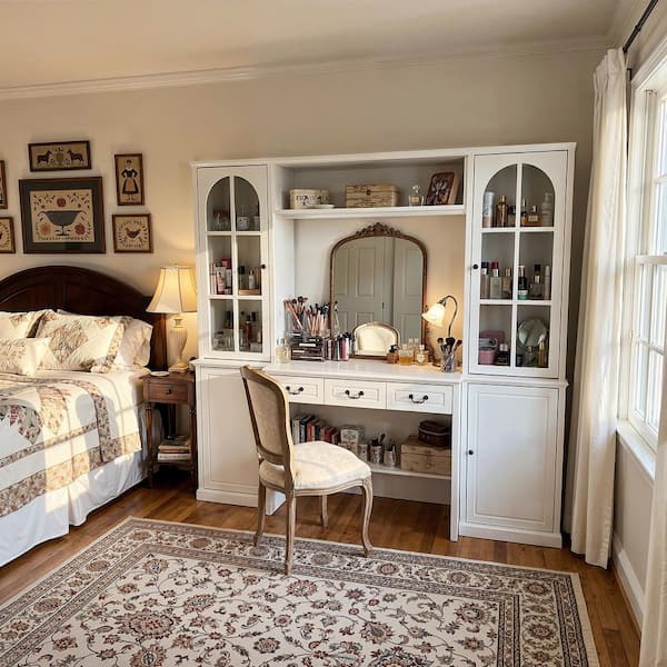 98.4 in. W A-Shape Bridge Bookcase Rectangle White Wood 3-Drawer Computer Desk, Writing Desk with 11-Bookshelf, 3-Drawer