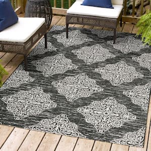 Tuscany Ornate Medallions Black/Ivory 4 ft. x 6 ft. Indoor/Outdoor Area Rug