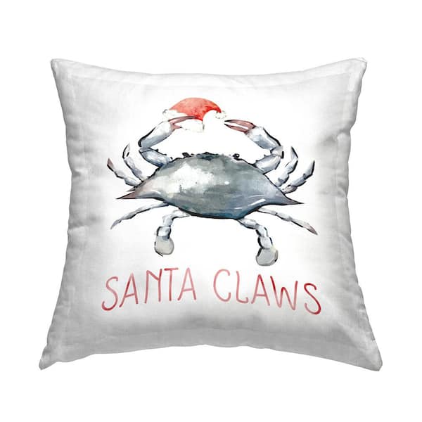 Santa Claws Christmas Crab Grey Print Polyester 18in. X 18in. Throw Pillow