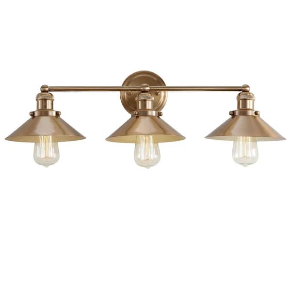 August 26.5 in. 3-Light Metal Brass Gold Vanity Light
