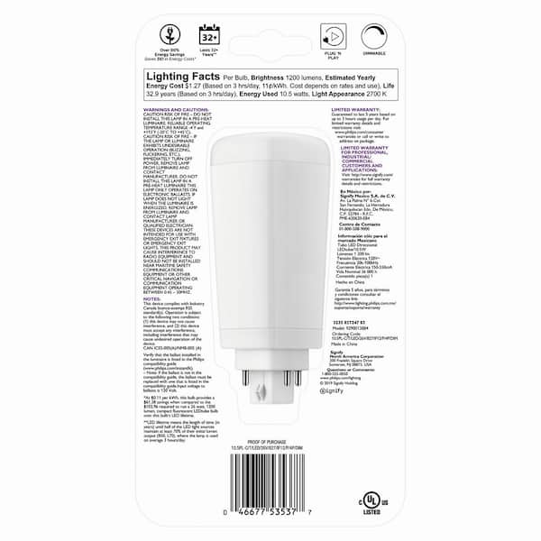 Philips 26-Watt Equivalent PL-C/T 4 Pin Dimmable LED Light Bulb Soft White 535377 The Home