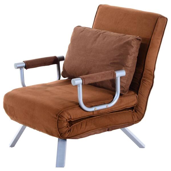 HOMCOM 23.5" Brown Microfiber Single Sofa Bed with Adjustable Backrest & Removable Cover