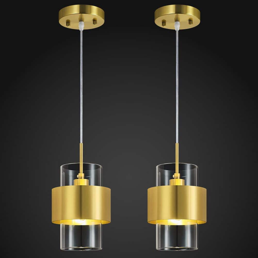 Home Light 40-Watt 1Light Gold Modern Pendant Light Fixture With Glass Shade, No Bulbs Included (2 Pack) price history on PriceWatchPro