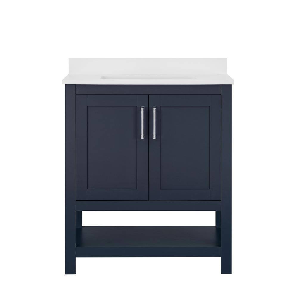 Midnight Blue Freestanding Bathroom Vanity with Marble Top, 30 Inch