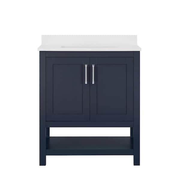 Vegas 30 in. Single Sink Midnight Blue Bath Vanity with White Engineered Stone Top (Assembled)