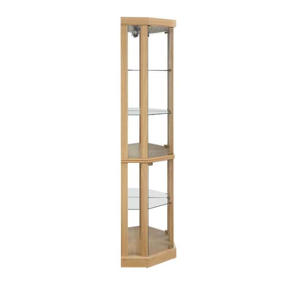 Tileon 16.5 in. W x 16.5 in. D x 69.85 in. H Brown Linen Cabinet Corner Lighted Curio Cabinet Glass Display Case