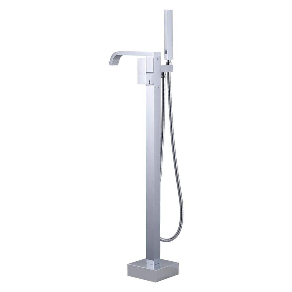 Single-Handle Floor Mount Waterfall Brass Freestanding Tub Faucet with High Flow Handheld Shower in. Polished Chrome price history on PriceWatchPro