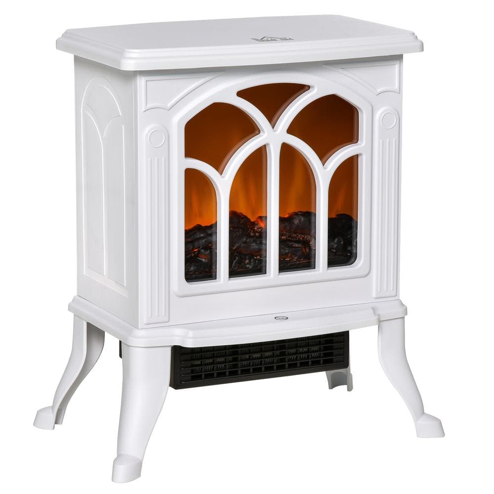 HOMCOM 14.75 (in.) Freestanding Electric Fireplace Stove, Adjustable Temperature and Overheat Protection in White