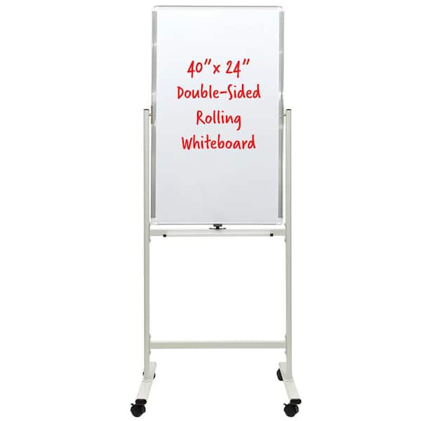EXCELLO GLOBAL PRODUCTS Excello 40 in. x 24 in. Double Sided Mobile Whiteboard, Aluminum
