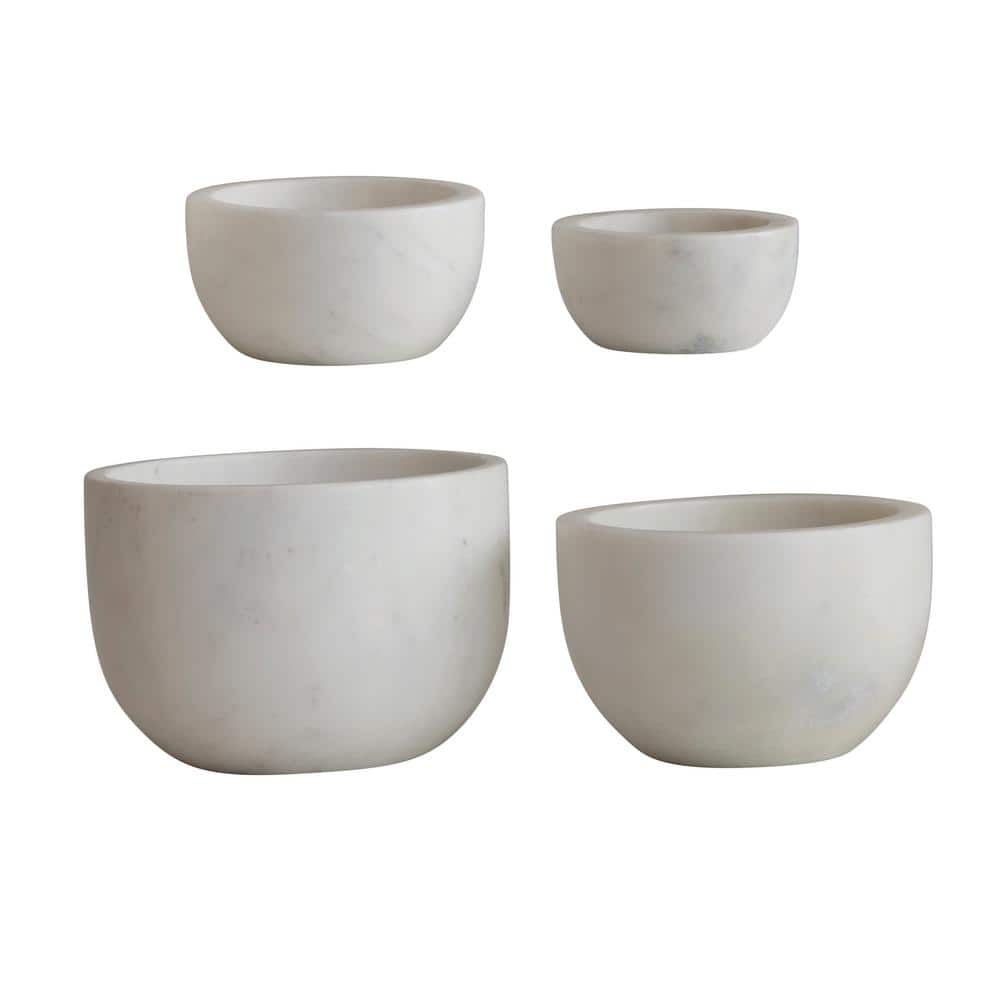 Storied Home 4 in. 8 fl. oz. White Marble Serving Bowls (Set of 4)