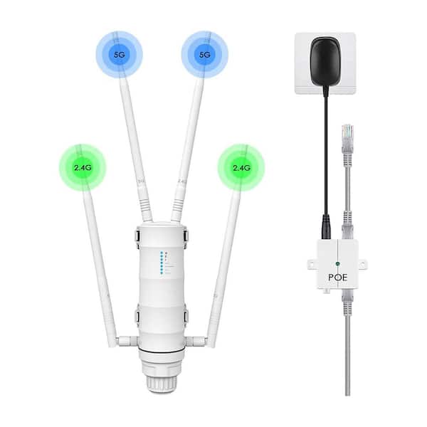 AC1200 Dual Band Outdoor WiFi Extender Weatherproof Access Point with PoE Dual Ethernet Ports Detachable Antennas
