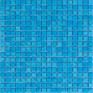 Skosh 11.6 in. x 11.6 in. Glossy Cerulean Blue Glass Mosaic Wall and Floor Tile (18.69 sq. ft./case) (20-pack)