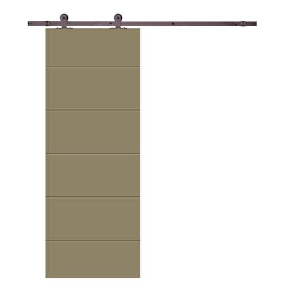 CALHOME Modern Classic 34 in. x 80 in. Olive Green Stained Composite MDF Paneled Sliding Barn Door with Hardware Kit