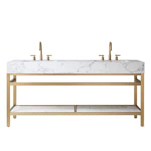 Ecija 72 in. W x 22 in. D x 33.9 in. H Double Sink Bath Vanity in Brushed Gold with Engineered Composite Stone Top