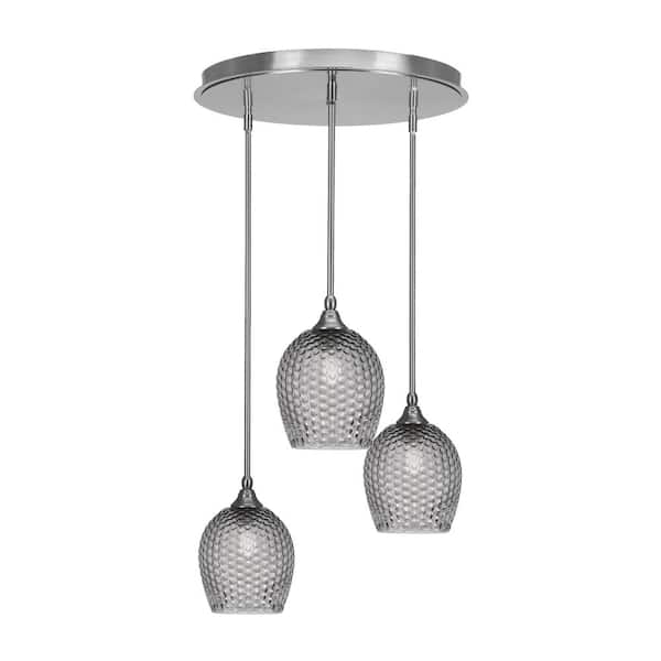 Unbranded Villa 3 Light Brushed Nickel, Cluster Pendant Light with 7.5 in. Smoke Textured Glass Shades, No Bulbs Included