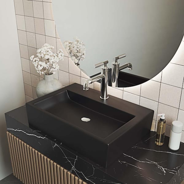 Swiss Madison hot Ceramic Matte Black Wall Mount Sink Voltaire Rectangle Bathroom