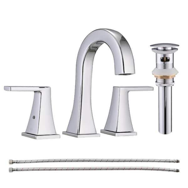 YASINU 8 in. Widespread Double Handles Bathroom Faucet with Drain Kit Included in Chrome