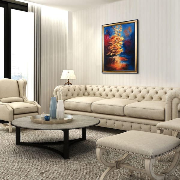 LA PASTICHE 30 in. x 42 in. "River Reproduction with Gold Luminoso and Black Stacked Frame" by Justyna Kopania Framed Wall Art