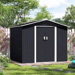 8.4 ft. W x 6.3 ft. D Outdoor Storage Shed Galvanized Steel Metal Shed with Sliding Doors, Gray (52.92 sq. ft.)