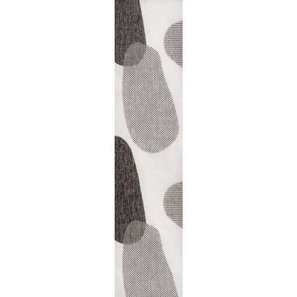 Zia Modern Geometric Organic Shapes Cream/Black 2 ft. x 8 ft. Indoor/Outdoor Runner Rug