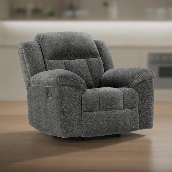 Briar Gray Polyester Rocker Recliner Chair with Pillow Arms