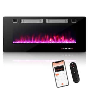 42 in. Wall-Mounted Ultra-Thin Electric Fireplace TV Stand and Recessed Fireplace Heater in Black