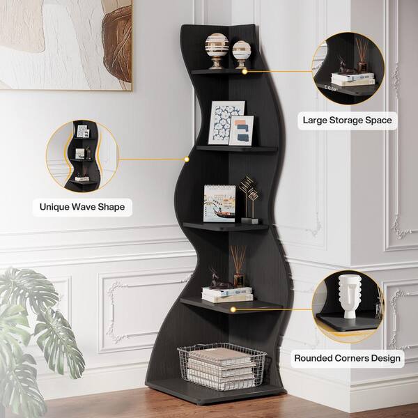 BYBLIGHT Eulas 69.8 in. Tall Black Engineered Wood 5-Shelf