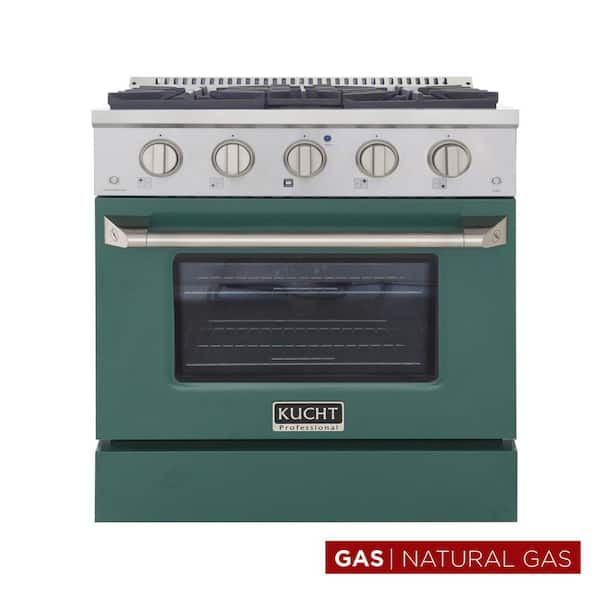 Pro-Style 30 in. 4.2 cu. ft. Natural Gas Range with Sealed Burners and Convection Oven in Green Oven Door