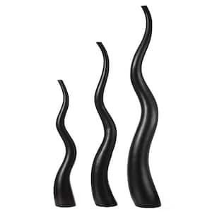 Tall Animal Horn Shape Floor Vase: Ceramic Black Accent for Entryway, or Living Room Decor - Nature-Inspired, (Set of 3)