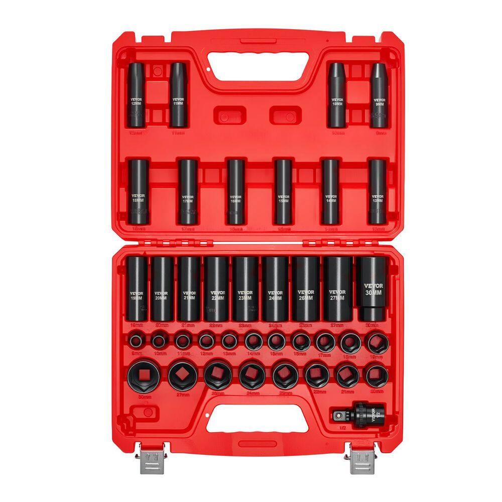 1/2 in. Drive Impact Socket Set, 39-Piece, 6-Point Deep and Shallow Sockets, Metric 9-30 mm, Cr-V Steel, Dual Markings price history on PriceWatchPro