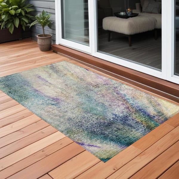 Beige Blue and Gray 2 ft. x 3 ft. Abstract Indoor/Outdoor Area Rug