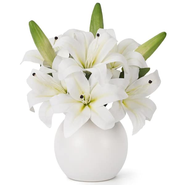 13.7 in. Pink Real Touch Artificial Lily Bouquet, Indoor Decor