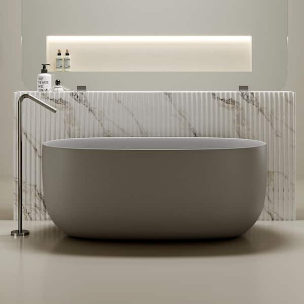 51 in. x 25 in. Solid Surface Stone Resin Flatbottom Freestanding Double Slipper Soaking Bathtub in Starlight Gray