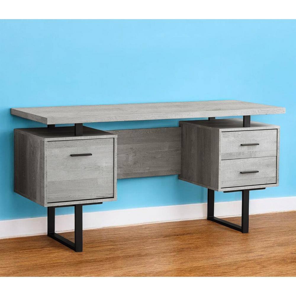 Gray Reclaimed Wood 60" Desk with Drawers and Filing Cabinet