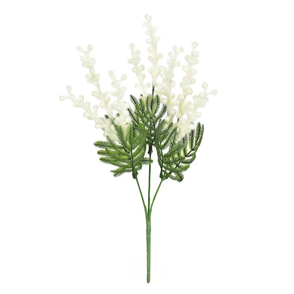 LIVING LUXURY 14 in. Cream White Artificial Acacia Mimosa Flower Stem Tropical Spray Branch Set of 6