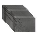 EveryTable 18 in. x 12 in. Black and White Leaves Jacquard Polyester Placemat (Set of 12)
