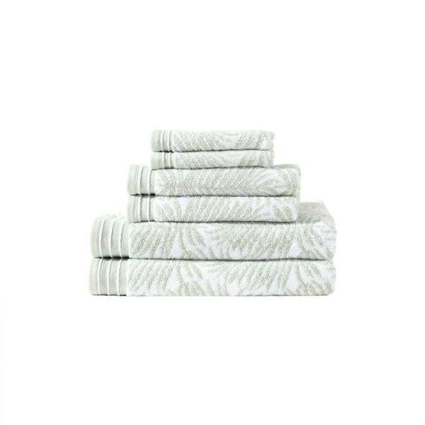 Linear Palms 6-Piece Sage/White Botanical Terry Cotton Bath Towel Set