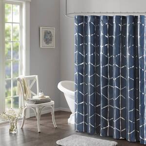 Khloe Navy/Silver 72 in. x 72 in. Printed Metallic Shower Curtain