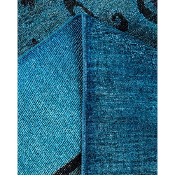 Overdyed Blue 10 ft. x 14 ft. Solid Wool Indoor Area Rug