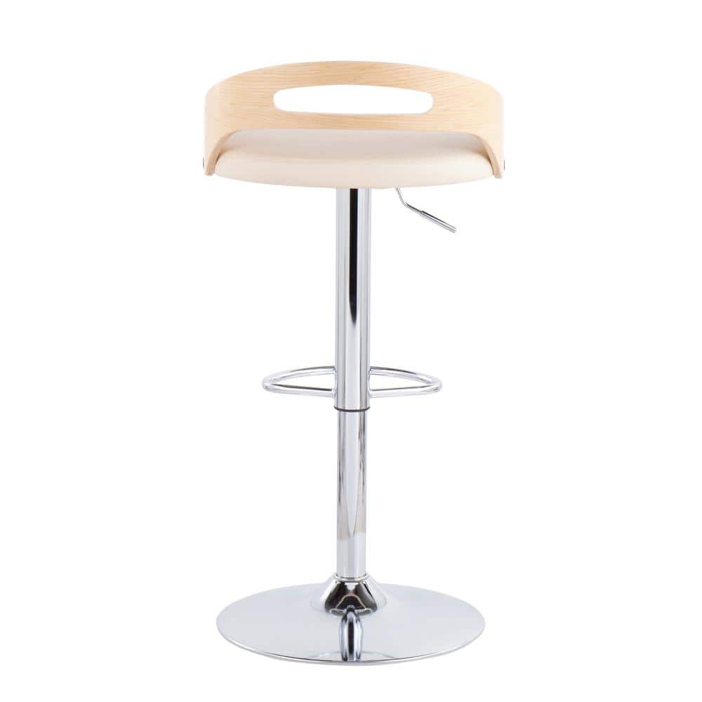 Natural Wood and Cream Faux Leather Adjustable Swivel Barstool