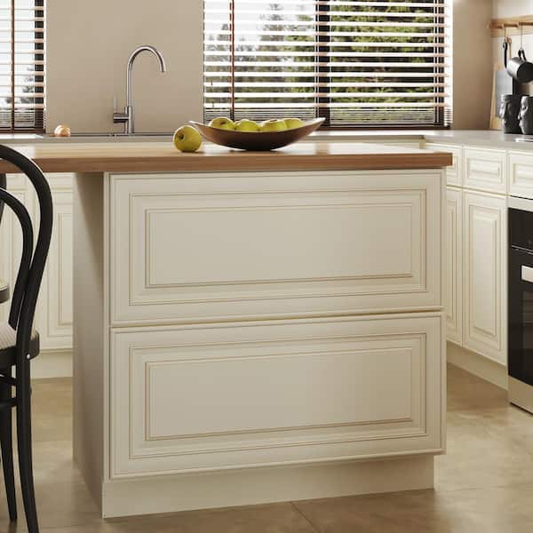 Hausvita 36 in. W x 24 in. D x 34.5 in. H Ready to Assemble Plywood Base Kitchen Cabinet with 2-Drawers in Cameo White