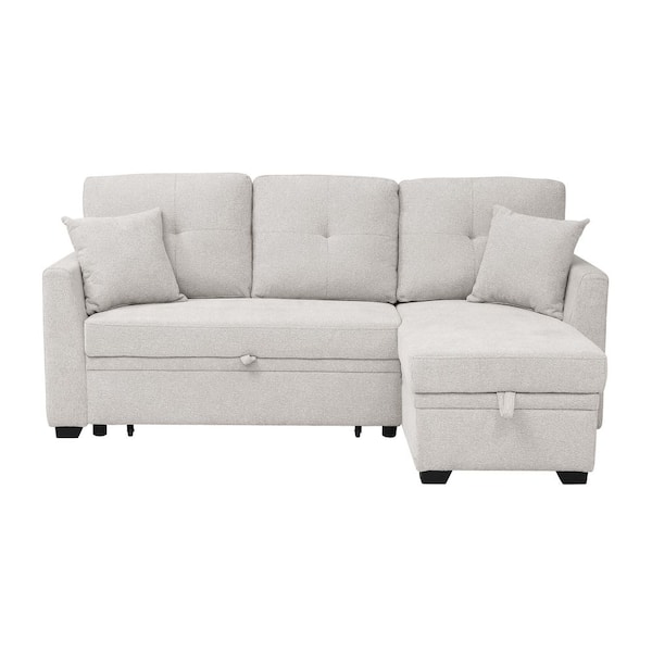 76.5 in. Beige Chenille Full Size Convertible Sofa Bed with Storage and Tufted Cushions - Modern Sleeper Couch