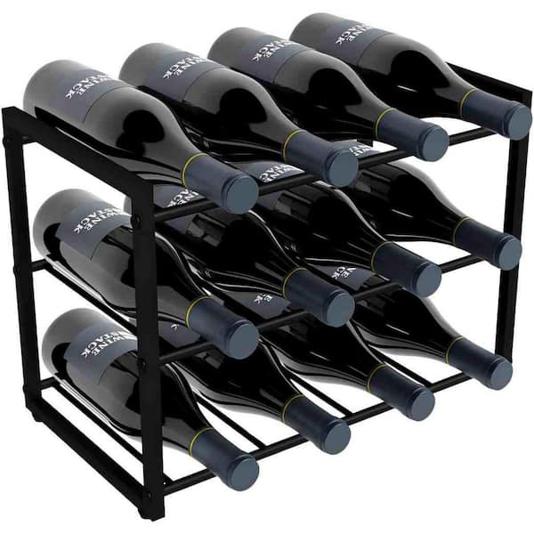 12-Bottle Black 16.5 in. Metal Countertop Wine Rack